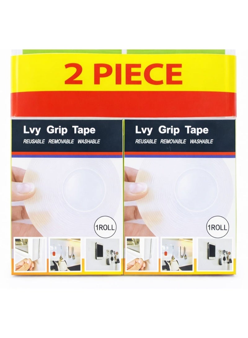 LVY Grip Tape Combo Pack – 2 Piece Set | Reusable, Removable & Washable Strong Nano Adhesive Tape - Image 1